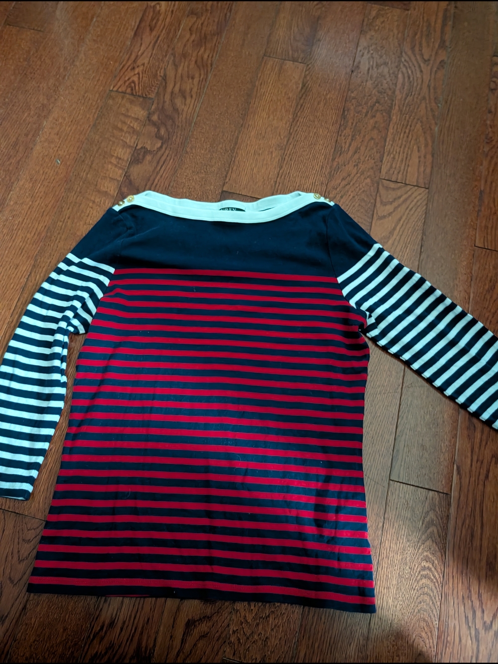 Ralph Lauren Navy and Red Striped Long Sleeve Tee